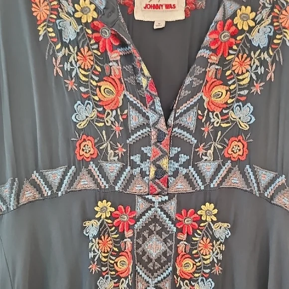 Johnny Was Dark Maxi Dress with Colorful Embroidery - Picture 3 of 6
